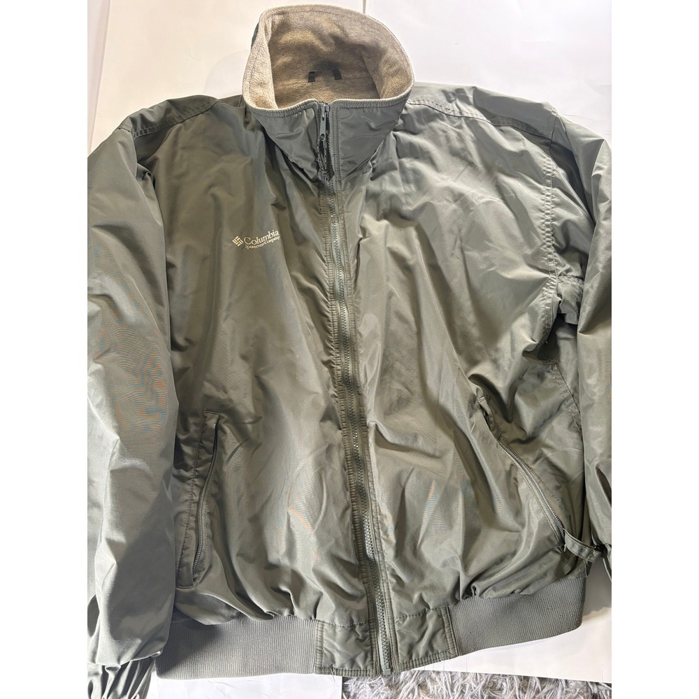 Columbia Mens Large Fleece Lined Bomber Jacket‎ Full Zip Green LL